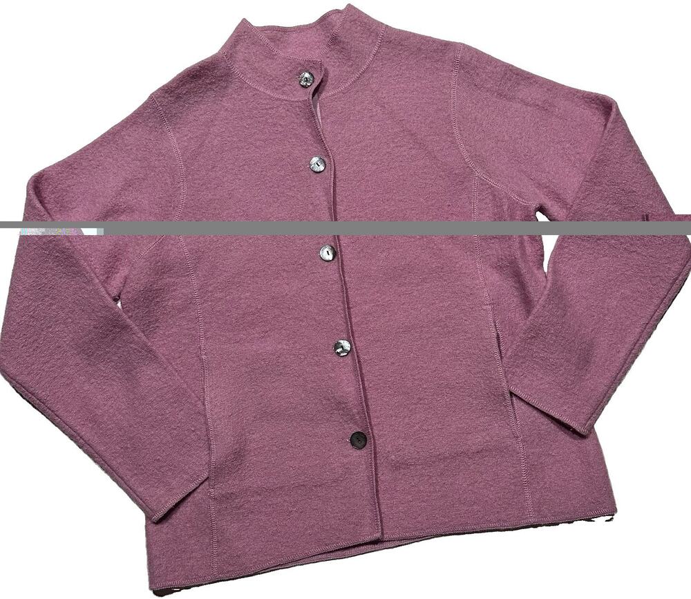 LL Bean Women’s Sz S Button Up Cardigan Jacket 100% Wool Lilac Preppy Vtg Casual